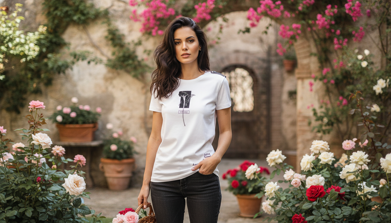 Amore in Bloom: D&G White Tee with Black Roses