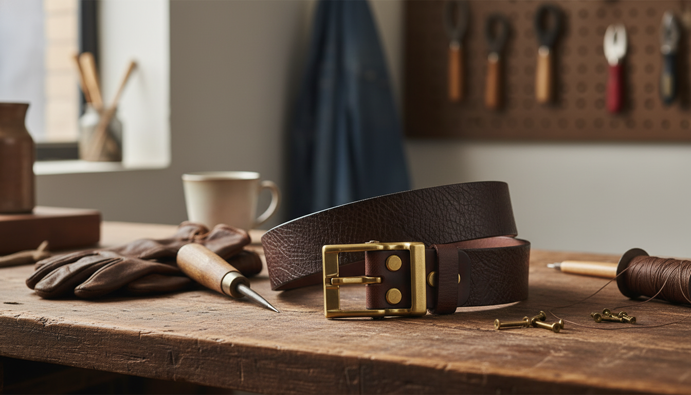 Genuine Cowhide Men’s Belt: Solid Brass Buckle, 1.5"